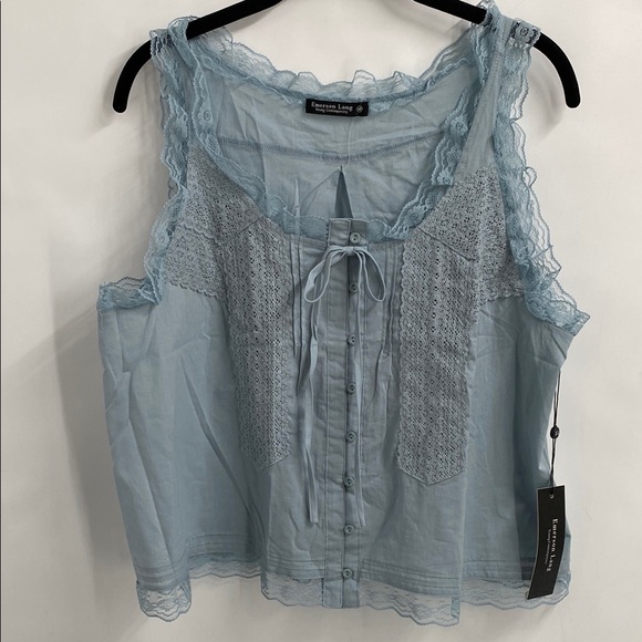 Emerson Lang Boho Lace Trim Top Cotton Lightweight Casual Size Medium - Picture 2 of 8